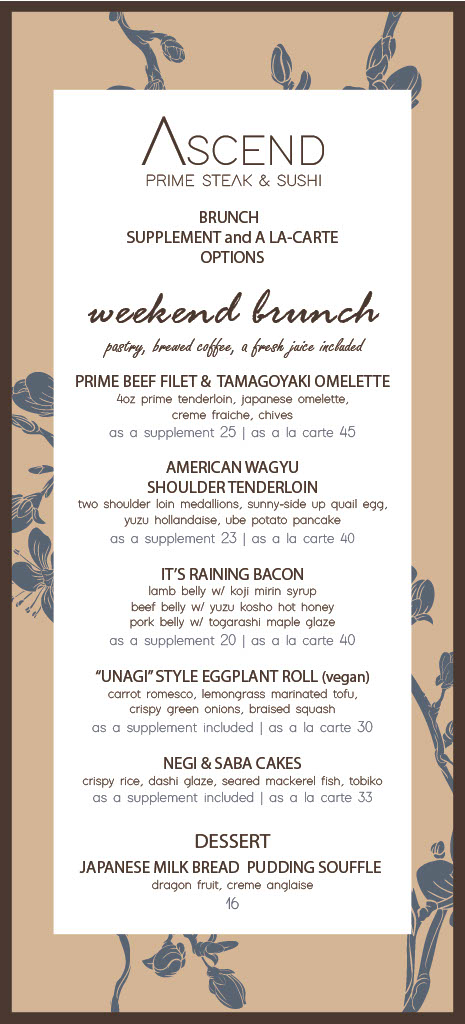 Ascend Prime Steak & Sushi | weekend brunch menu | page 4 | supplement and a la carte options
