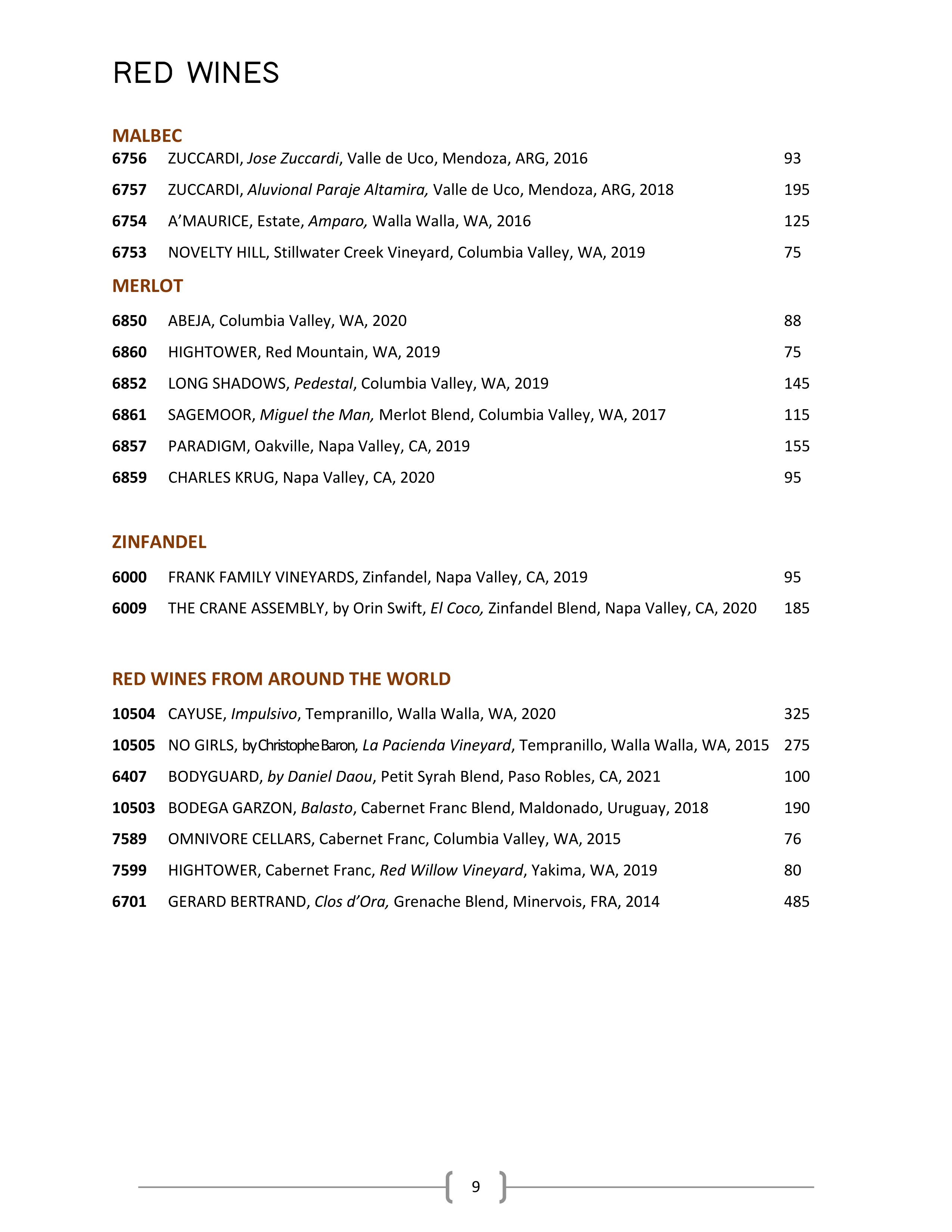 Wine & Spirits List Ascend Prime Steak & Sushi