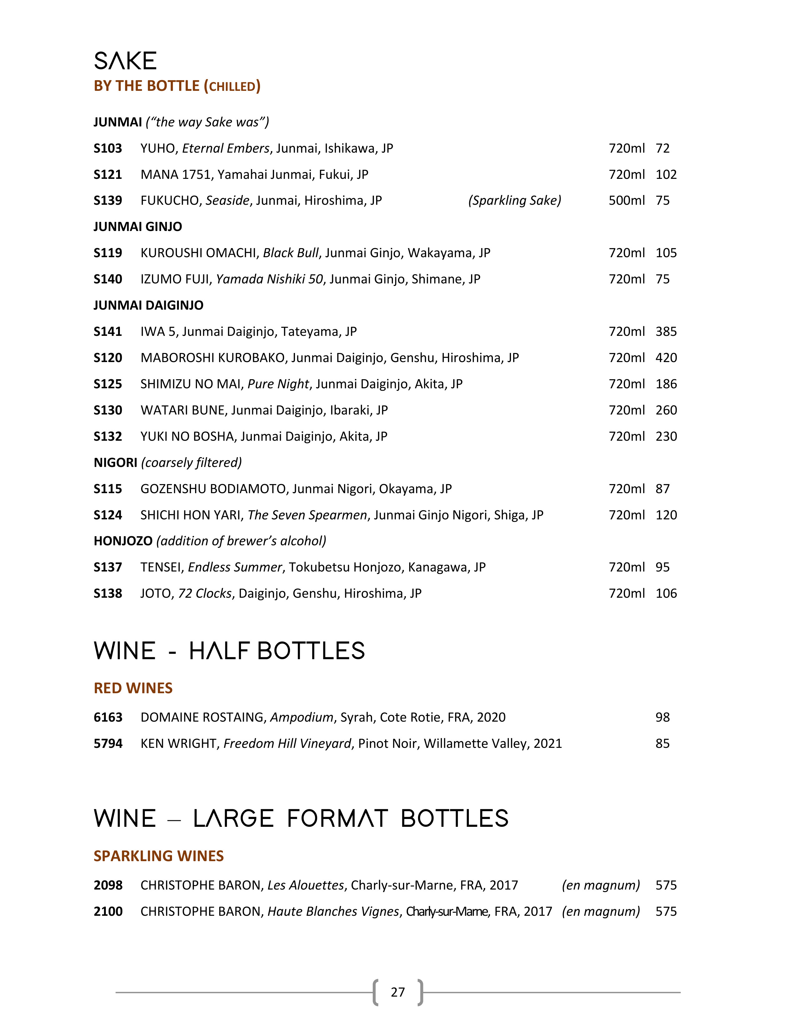 Wine & Spirits List Ascend Prime Steak & Sushi